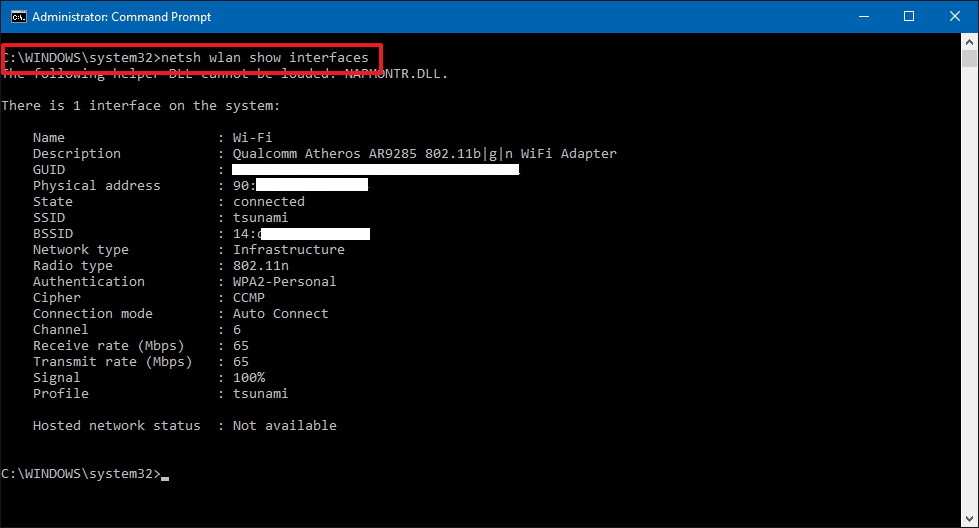 how to get mac address of pc in command prompt